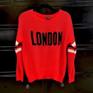 Ultra Flirt Womens Sweater, LONDON, Red, White & Black, Size LARGE